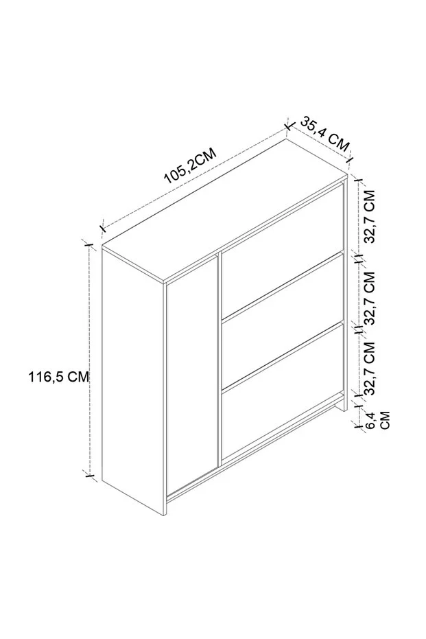 Düşer Kapak Ayakkabılık 4 Kapaklı 6 Bölmeli Kayar Raflı Ayakkabılık